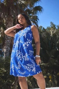 Yours Curve Women's Plus Size Leaf Print Pleat Front Linen Dress - Picture 1 of 27