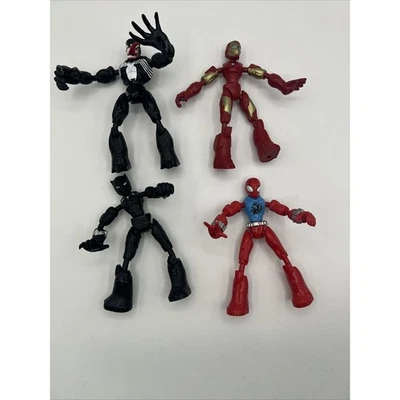 Lote de 4 figuras de acción Marvel Bend & Flex Black Panther Spiderman Iron Man Foto 1 de 4