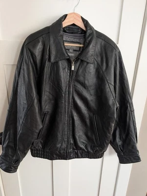 Chaqueta de bombardero de cuero Wilson de colección para hombre L años 90 Y2K cuero moto forro aislante Foto 1 de 4