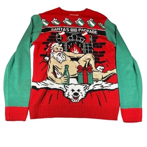 Merry Christmas Sweater Mens Medium Santas Big Package Holiday Ugly Funny - Picture 1 of 11