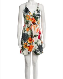 Alice + Olivia Sz 6 Dress Faux Wrap Silk Blend  Floral Mini Belted  EXCELLENT - Picture 1 of 9