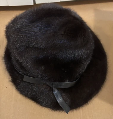 Sombrero de visón real genuino de colección boina borde de arco OS Macys caja original Foto 1 de 4