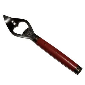 VTG 60s Bottle Opener Viking Red Brass Tone Handle Stainless Steel MCM Barware - Picture 1 of 8