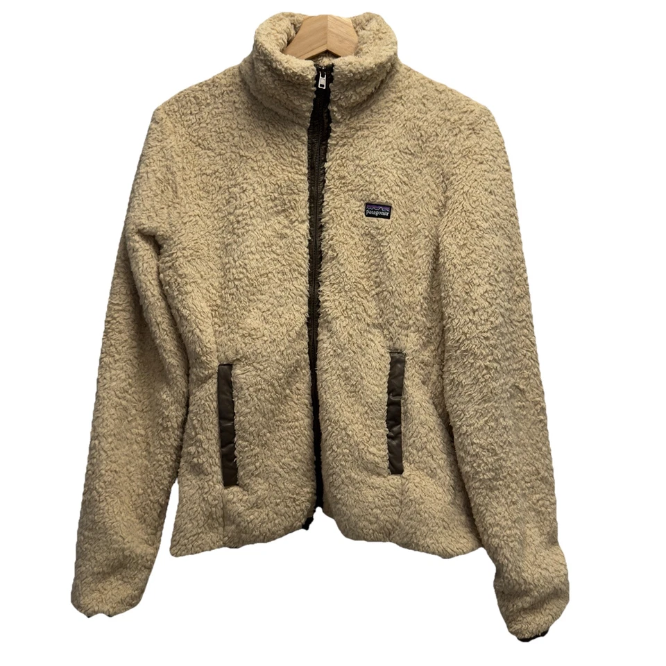 Jaqueta suéter Patagonia feminina M zíper completo bege Los Gatos difusa Sherpa lã - Imagem 1 de 4