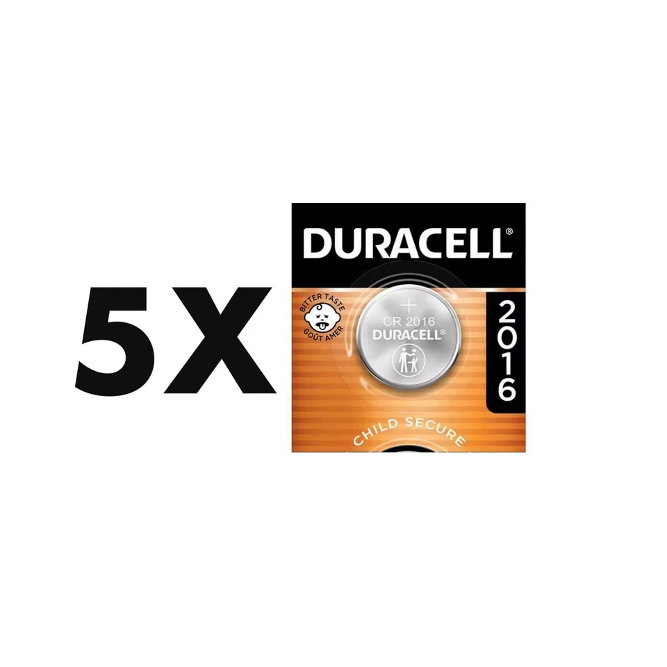 DURACELL D2016 x 5 PAQUETE DE RECUENTO NUEVO, BATERÍA DE CELDA DE MONEDA DE LITIO CR2016 CADUCIDAD 2035 Foto 1 de 4