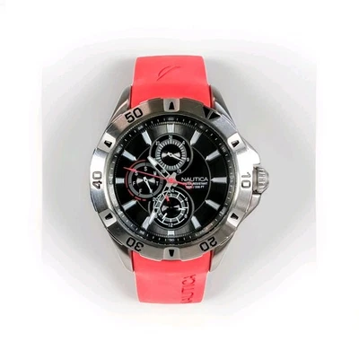 Nautica 45 MM Men's Dive Watch N14611G Red Silicone Strap Gray Dial. NOS - Image 1 of 4
