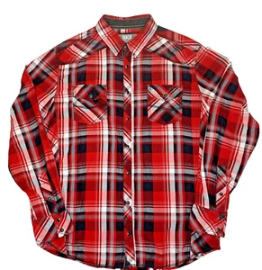 BKE Camicia con bottoni uomo rossa e nera a quadri western slim fit perla a scatto - L - Foto 1 di 9