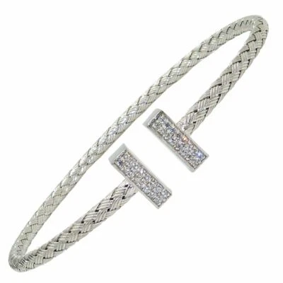 Charles Garnier Bella Sterling Silver 3MM CZ Cap T Cuff Bangle - Image 1 of 4