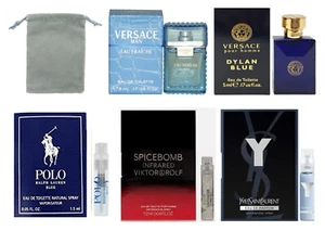 5 Men's Cologne Sample Mini Vial Set Velvet Pouch Travel Size New 0.46 oz - Picture 1 of 4
