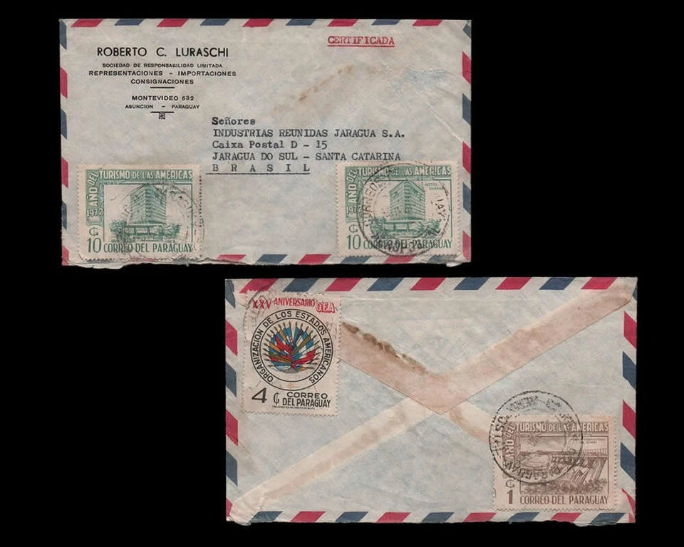 Обложка из Парагвая в Бразилию Санта-Катарина история почты - Изображение 1 из 3