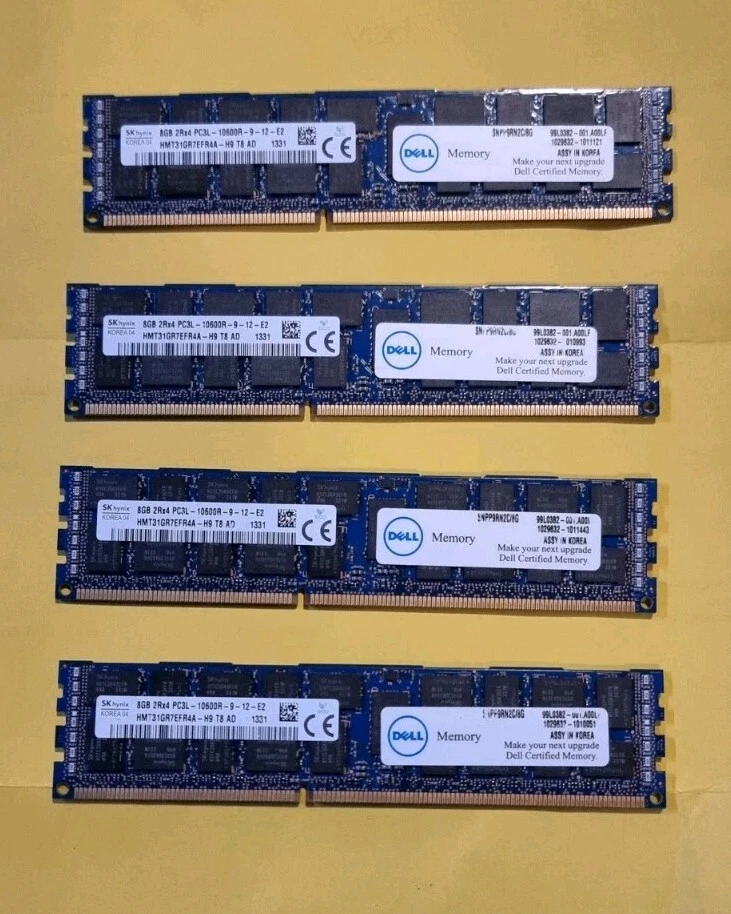 32GB RAM Hynix DELL HMT31GR7EFR4A-H9 DDR3 PC3L-10600R ECC Reg 2Rx4 SNPP9RN2C/8G - Bild 1 von 1