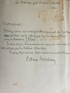 N688- MIRBEAU Oktave (1848-1917): LAS Februar 1891 adressiert an Herrn de Vilmorin - Bild 1 von 2