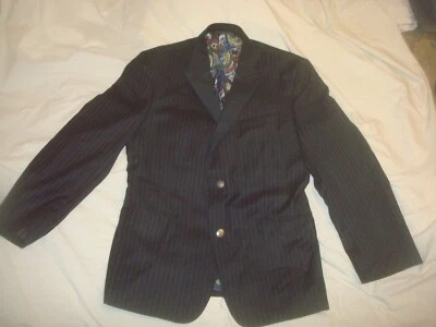Chaqueta Blazer Abrigo Deportivo de Lana a Rayas Azul Marino Oscuro Robert Graham 44 Para Hombre Foto 1 de 4