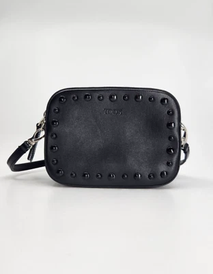 Tod's Bolso Bandolera de Cuero Negro con Tachuelas Cinturón Fannypack Cremallera Muñequera NUEVO Foto 1 de 4