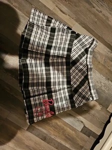 Barbie Plaid Checkered Pleated Skirt White Gray Pink Logo Embroidered Youth Size - Picture 1 of 4