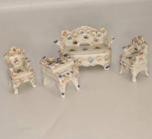 Antique Ceramic Set Made In Occupied Japan Mini Floral Couch 2 Chairs and Piano - Picture 1 of 21