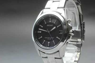 [Exc+5] Seiko 7B22-0AY0 Radio Wave Control Black Dial Day Solar Mens Watch JAPAN - Image 1 of 4