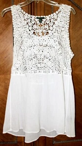 LRL Lauren Jeans Co. Ralph Lauren White Crochet Tank Top sz Large - Picture 1 of 10