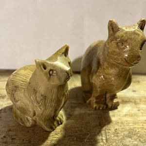 Vintage Cats Carved Stone Figurine Soapstone Animals Trinkets Lot Of 2 - Picture 1 of 12