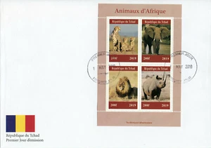 Chad 2019 FDC African Wild Animals Elephants Lions Rhinos 4v M/S Cover Stamps - Picture 1 of 1