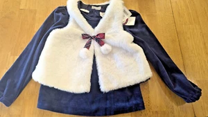 Max Studio Kids Girls Dress Size 5 NWT blue velvet n faux fur vest Holiday Xmas - Picture 1 of 12