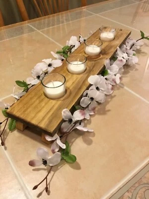 Candelabro (4) Soporte votivo de vidrio mesa envejecida centro de mesa granja campo Foto 1 de 4