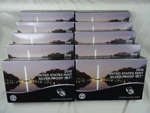 (10) 2015-S US Mint Silver Proof Sets OGP COA & Box 140 Coins Wholesale Lot - Picture 1 of 7