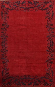 RED/ NAVY BLUE Gabbeh Kashkoli Oriental Bordered Area Rug Hand-knotted Wool 6x10 - Picture 1 of 12