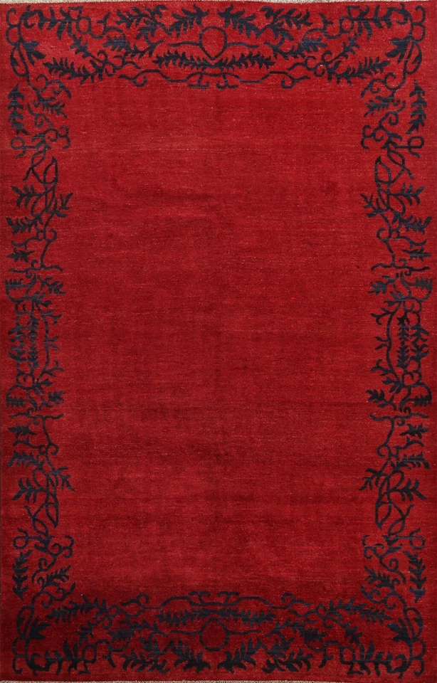 RED/ NAVY BLUE Gabbeh Kashkoli Oriental Bordered Area Rug Hand-knotted Wool 6x10 - Image 1 of 4