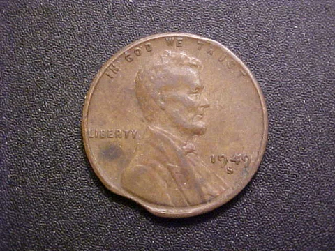 1949-S Lincoln Wheat Cent - Very Nice Clipped Planchet Mint Error!-d9227qdt Cover