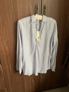 ESPRIT Blue Stripe Shirt Size 10 Womans Casual Short Sleeve Top Lightweight - Picture 1 of 6