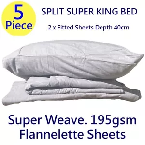 Baronne Charcoal Super Weave 100% Cotton Flannelette Sheets SPLIT SUPER KING BED - Picture 1 of 5