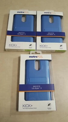 Lot of 3 - LG Stylo 4 KICK+ Hybrid Two Piece Kickstand Shield Case OEM BLUE - Image 1 of 4