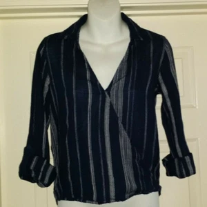 Women's Junior's S Cross Front Shirt Blouse LS COTTON Top GIRL KRAZY See Measure - Picture 1 of 8
