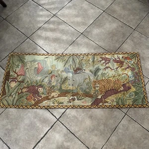 Vintage Benilevi Jungle Tapestry Folk Art wall Hanging 2x5 Rug Hand Made - Picture 1 of 5