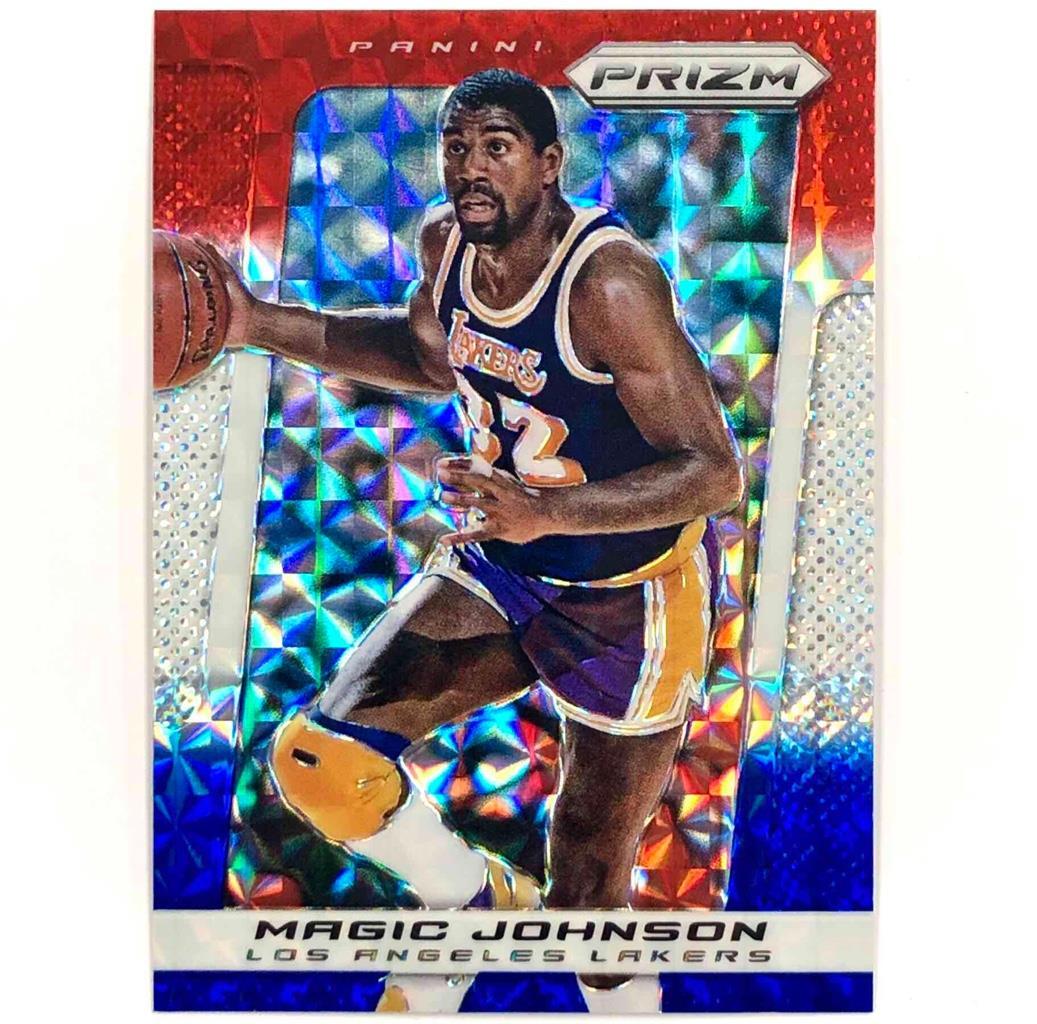 2013-14 Panini Prizm #242 Magic Johnson HOF Red White Blue Mosaic holo SP Mint