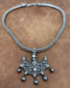 Tribal Middle Eastern Sterling Sliver Pendant 6mm Chain Necklace 18.5”/ 107.2 Gr - Picture 1 of 15