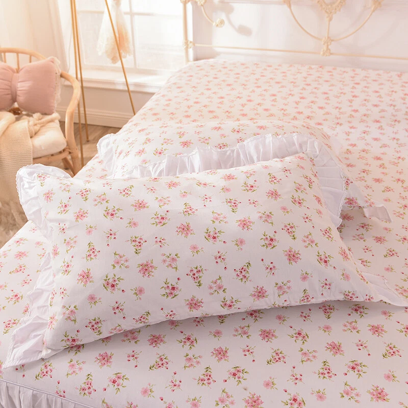 2pcs Pastoral rose print pillowcase elegant ruffle pillow sham cotton pillowcase - Image 1 of 1