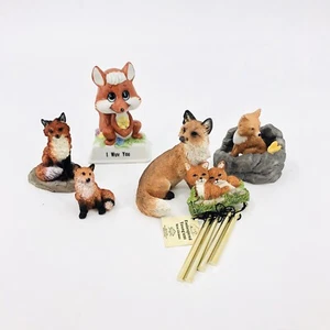 Lote de estatuillas de zorro vintage Russ Berrie Franklin porcelana resina carillón de viento - Imagen 1 de 9