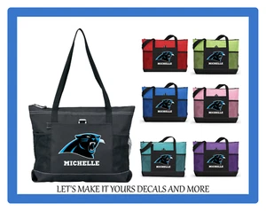 CAROLINA PANTHERS PERSONALIZED NAME TOTE PURSE TRAVEL SPORTS GYM SCHOOL BAG ZIPS - Picture 1 of 11