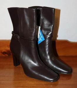 Womens Brown Leather & Man Made George 3 1/2 Inch Heel Boots Size 7 NWT NEW - Picture 1 of 6