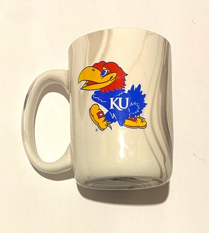 Kansas University KU Jayhawks Coffee Mug Cup White Marble Design NEW Cover