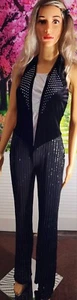 Wunderschöner formeller Jumpsuit aus Samt und Glitzerstreifen. Marke Größe L Algy - Bild 1 von 7