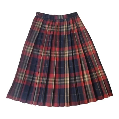 Винтажная шерстяная трапециевидная юбка Evan Picone Y2K в клетку плиссированная Christmas Union США 8 - Изображение 1 из 4