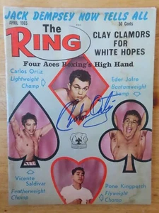 Boxing HOFer CARLOS ORTIZ (d. 2022) signed The Ring April 1965 Magazine No Label - Picture 1 of 3