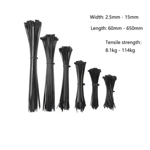 Black Cable Ties / Zip Wraps Long Short Thick Thin Narrow Small Fastener Quality - Picture 1 of 21