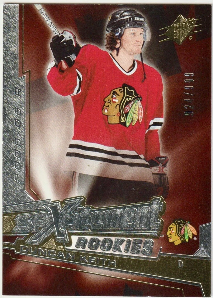 2005-06 SPx Spxcitement Rookies XR-DK Duncan Keith Chicago Blackhawks 924/999 - Image 1 of 2