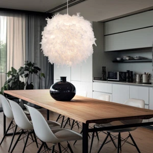 Hängeleuchte Pendelleuchte Lampe Schlafzimmer Federn weiß modern E27 Höhe 130 cm - Bild 1 von 12