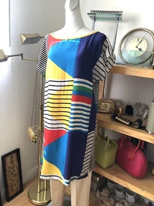 Simply Special Dorothy Schoelen 1990s Vintage Abstract Vivid Striped Print Sz 14 - Picture 1 of 6