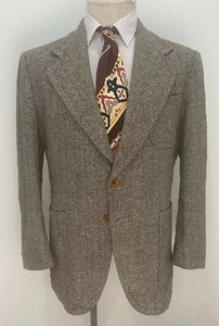 1970s Does 1930s Beige Donegal Tweed Belt Back Jacket Vintage Tailored 42 Large - Picture 1 of 8